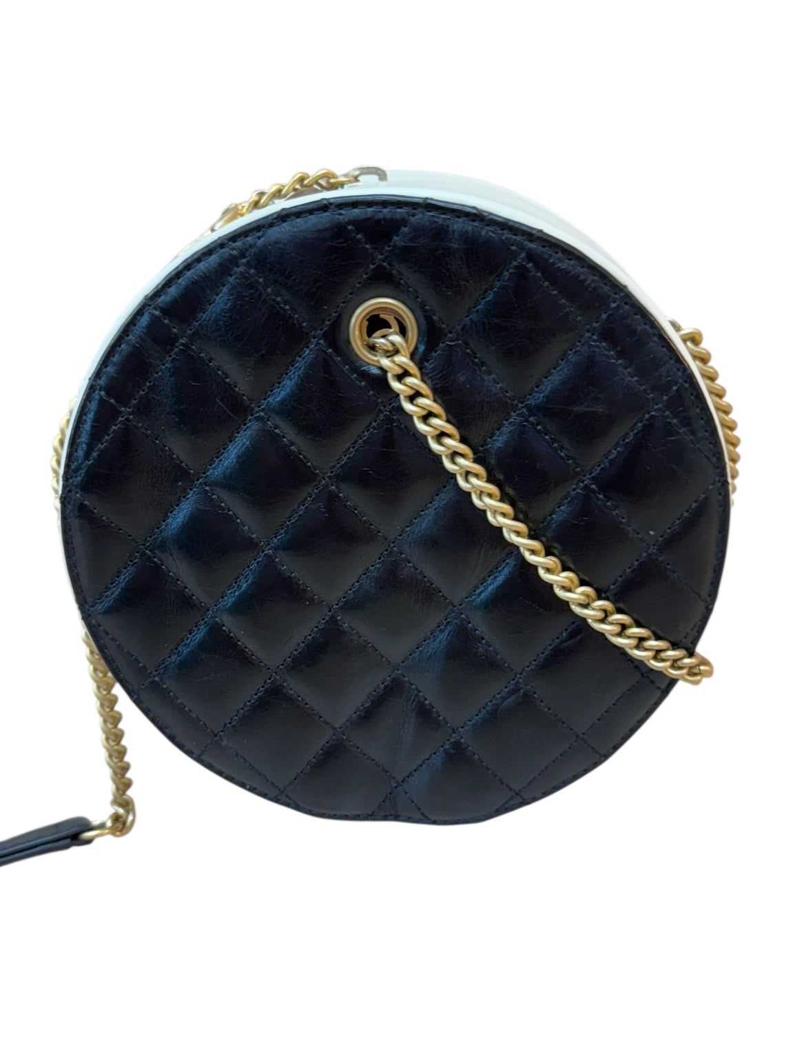 Chanel Black Crumpled Calfskin Cotton Small En Vogue Round Bag.