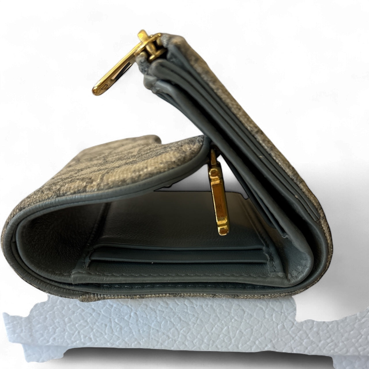 Christin Dior Beige Trotter Tri Fold Wallet.