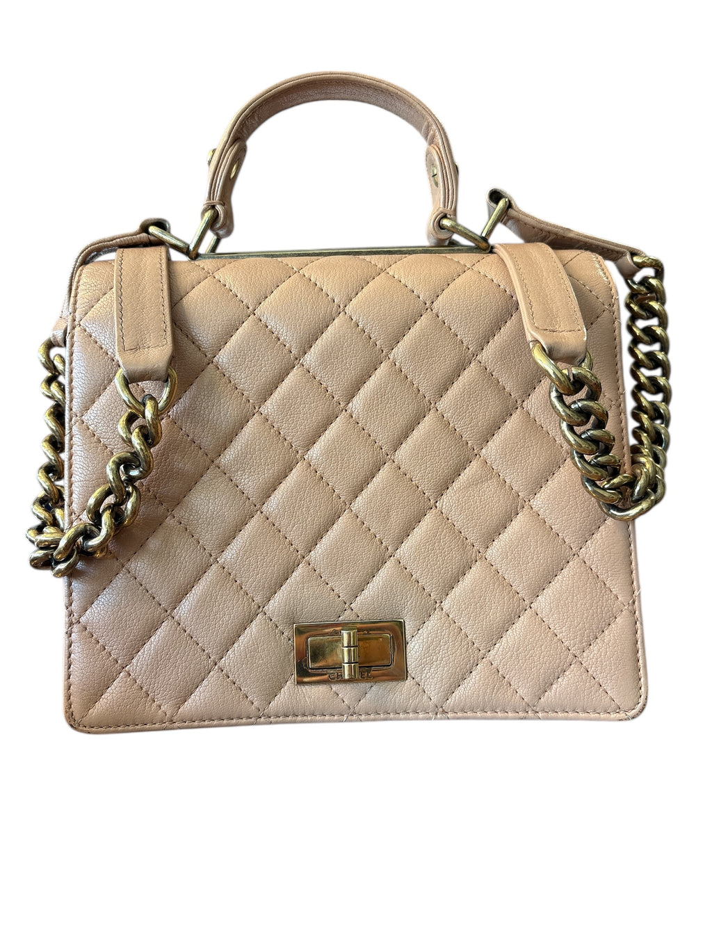 Chanel Qoatskin Quited Rita Top Handdle Flap Beige.