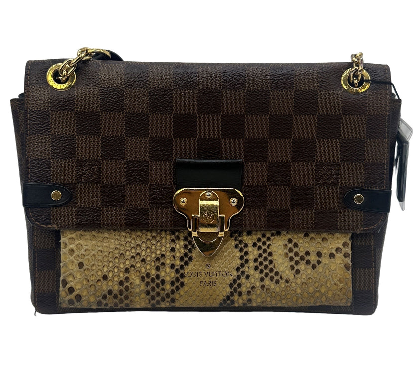 Luis Vuitton Beige Damier Ebene Canvas And Python Vavin Bag.