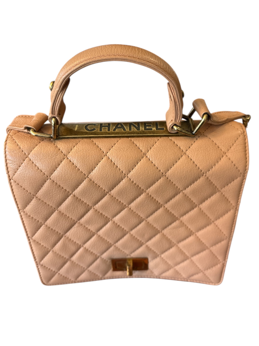 Chanel Qoatskin Quited Rita Top Handdle Flap Beige.