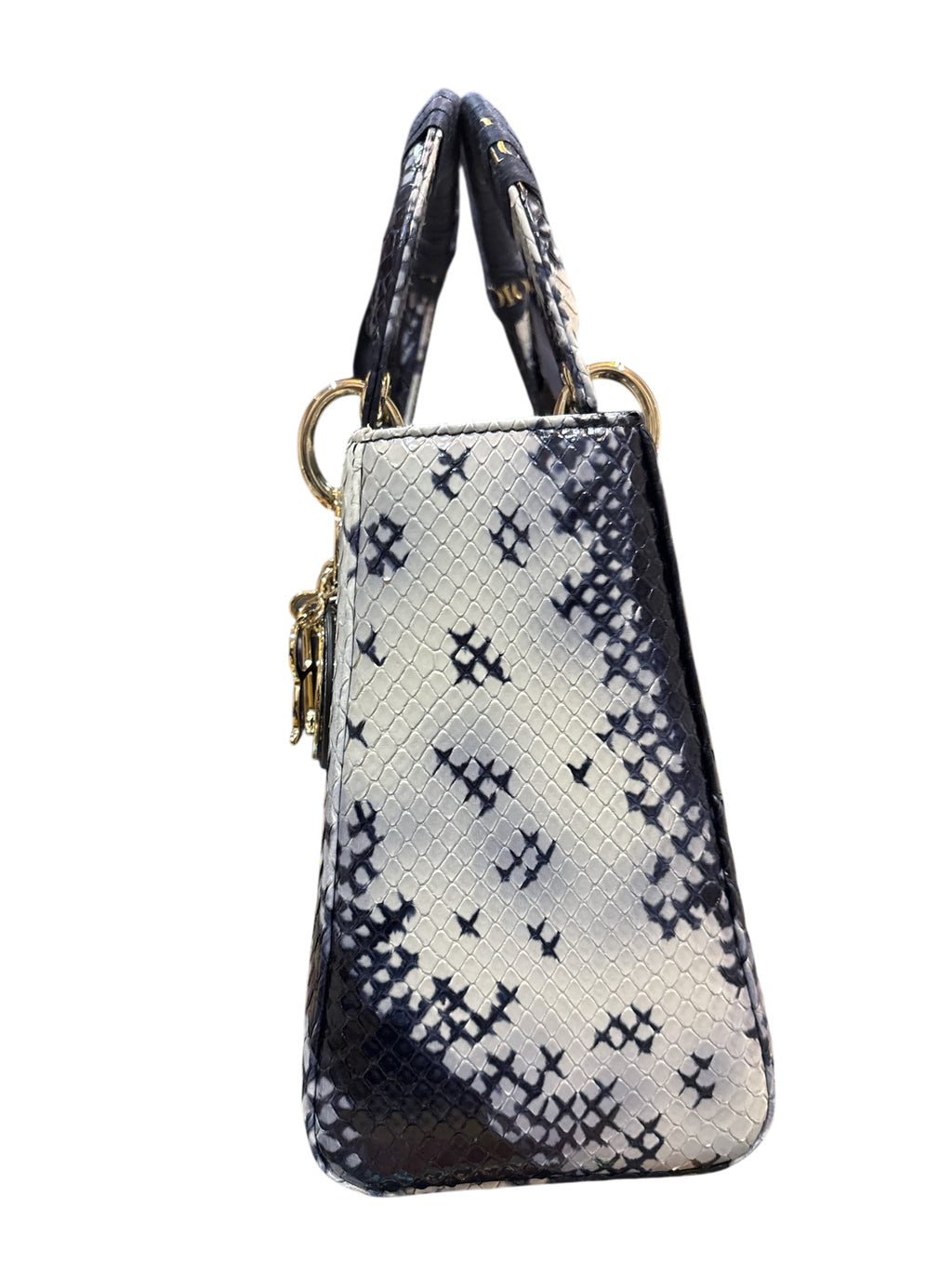 Christian Dior Python Lady Dior Edition Leather Medium Hand Bag Blue.
