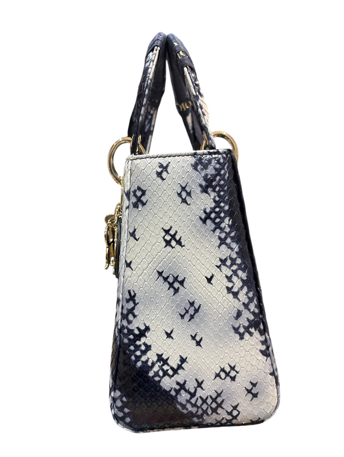 Christian Dior Python Lady Dior Edition Leather Medium Hand Bag Blue.
