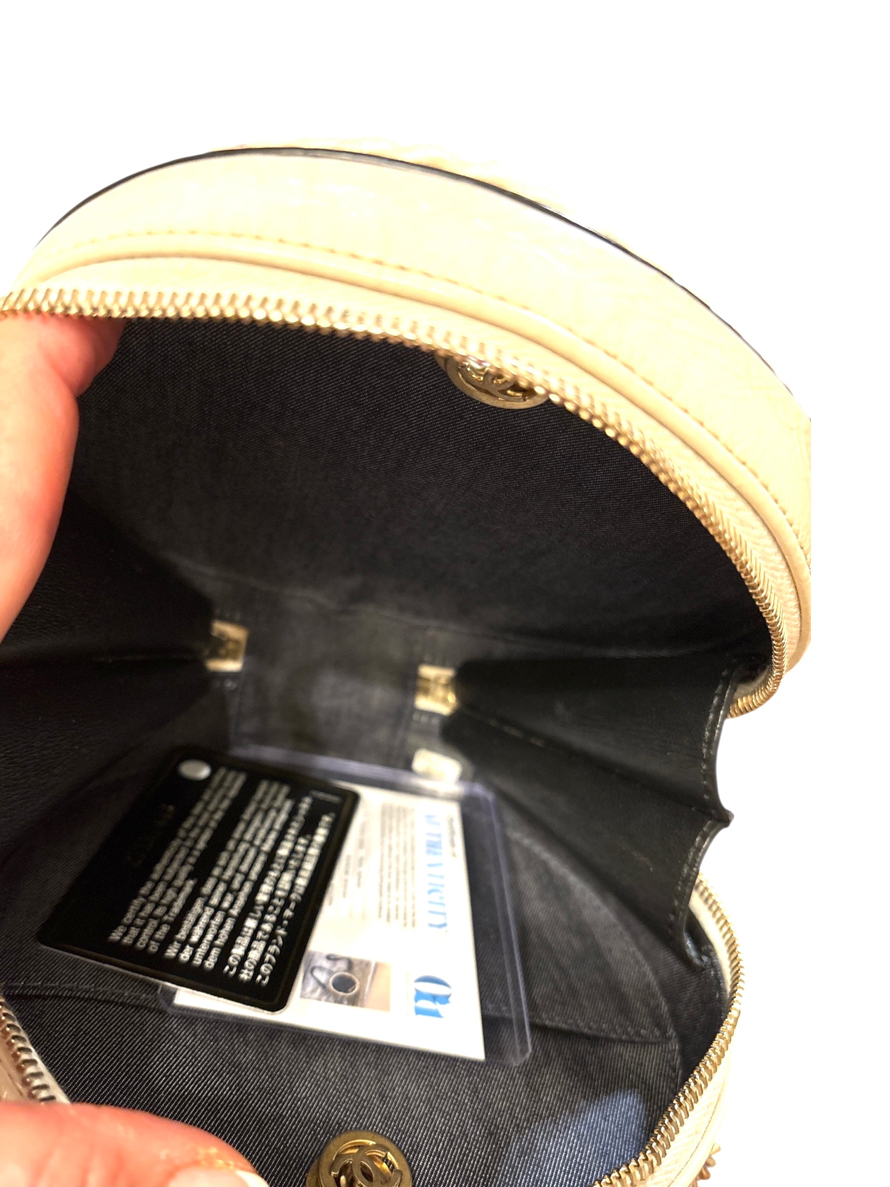 Chanel Black Crumpled Calfskin Cotton Small En Vogue Round Bag.