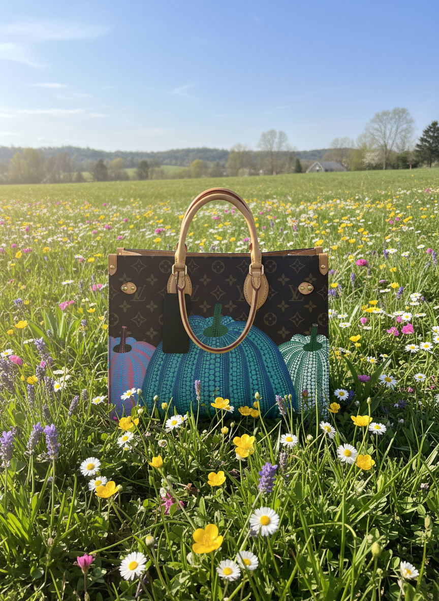 Louis Vuitton X Kusama Monogram Pumpkin On The Go MM Tote Bag Come With COA Certificate