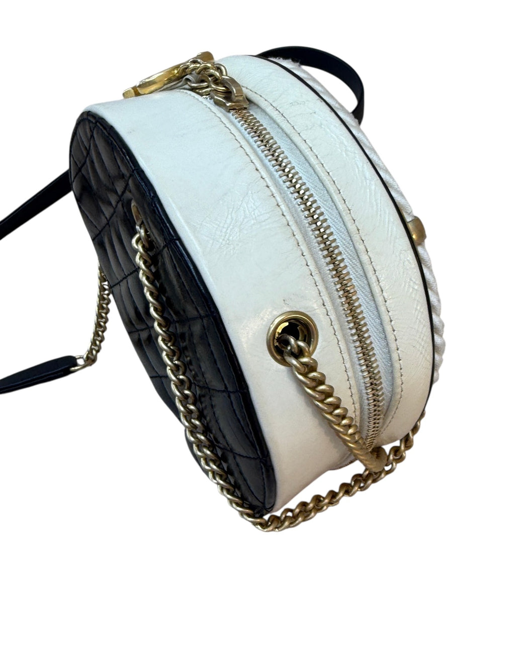 Chanel Black Crumpled Calfskin Cotton Small En Vogue Round Bag.