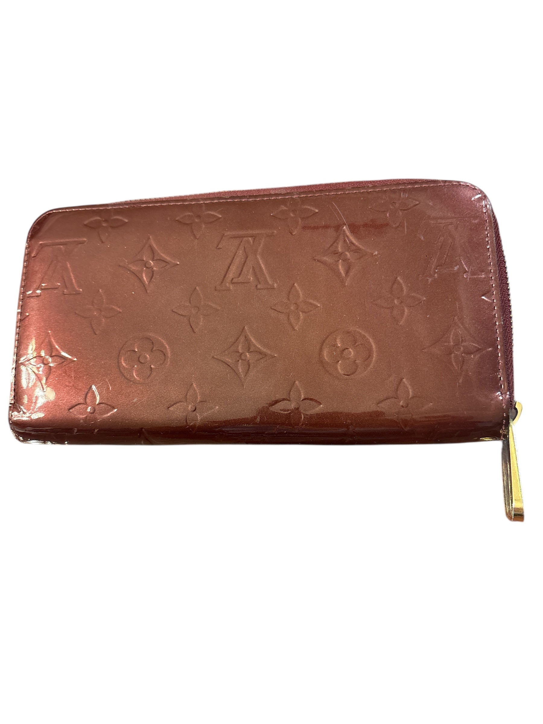 Louis Vuitton Vernis Burgundy Embossed Monogam Zipper.
