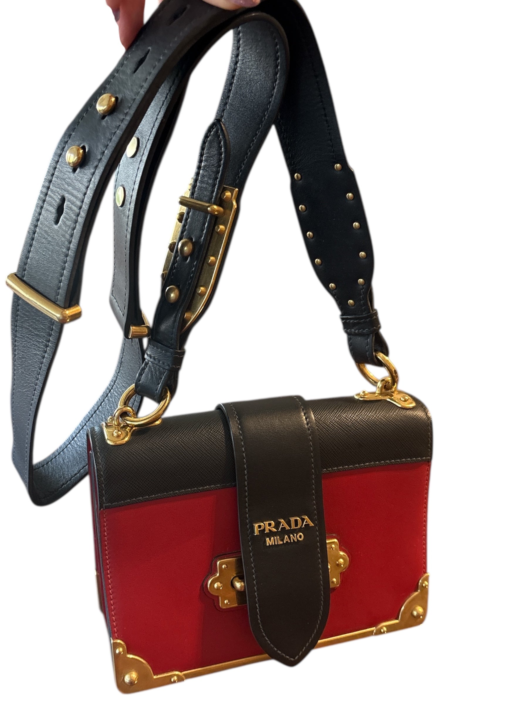 Prada Milano- Cahier Leather Crossbody Bag - Red.