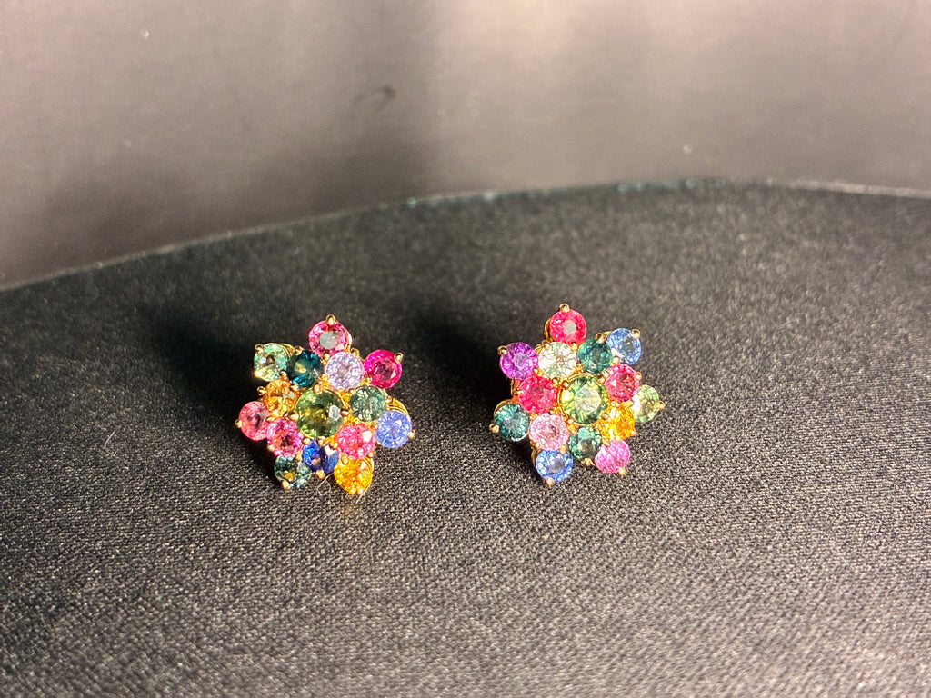 Multi Color Sapphire 17K Gold Stud Earring