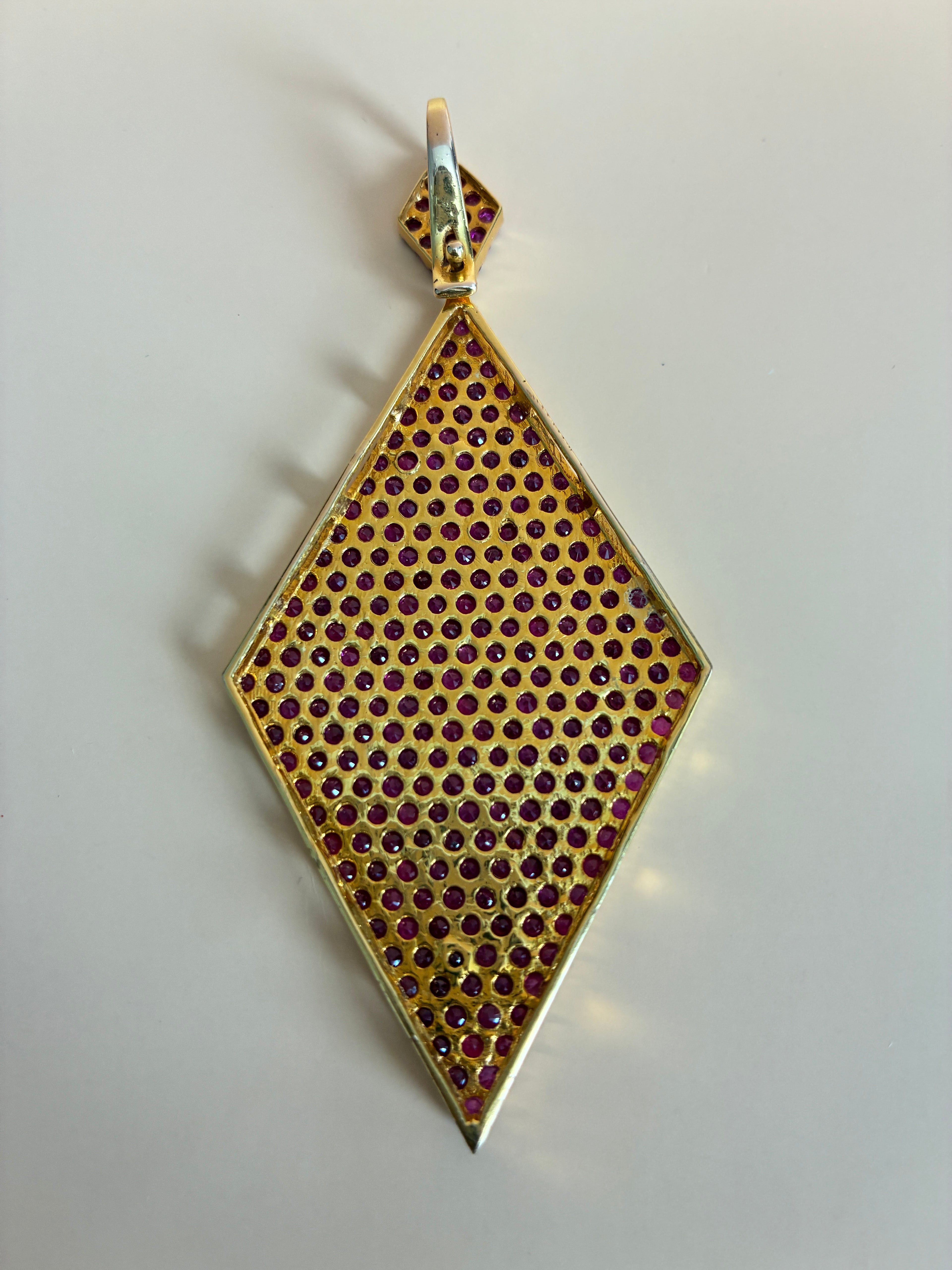 Beautiful Pink Ruby Pendant 17K Gold Large Size 3.3/4"x 1.3/4"