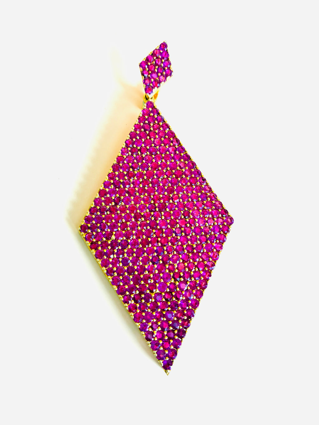 Beautiful Pink Ruby Pendant 17K Gold Large Size 3.3/4"x 1.3/4"