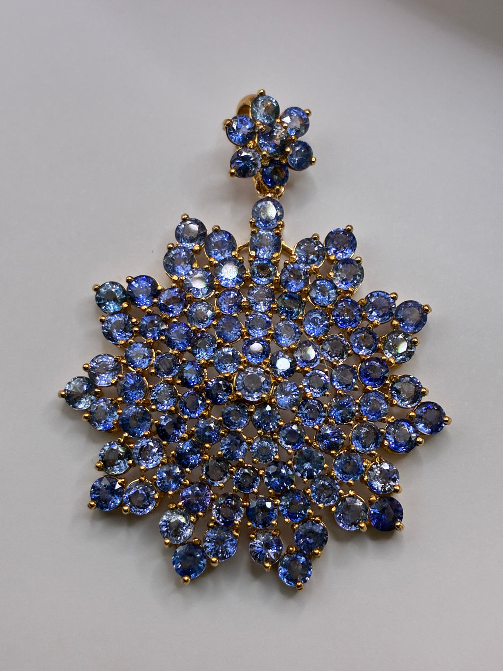Light Blue Sapphire Pendant 12K Gold Large Size 2.1/4 x 1.3/4"