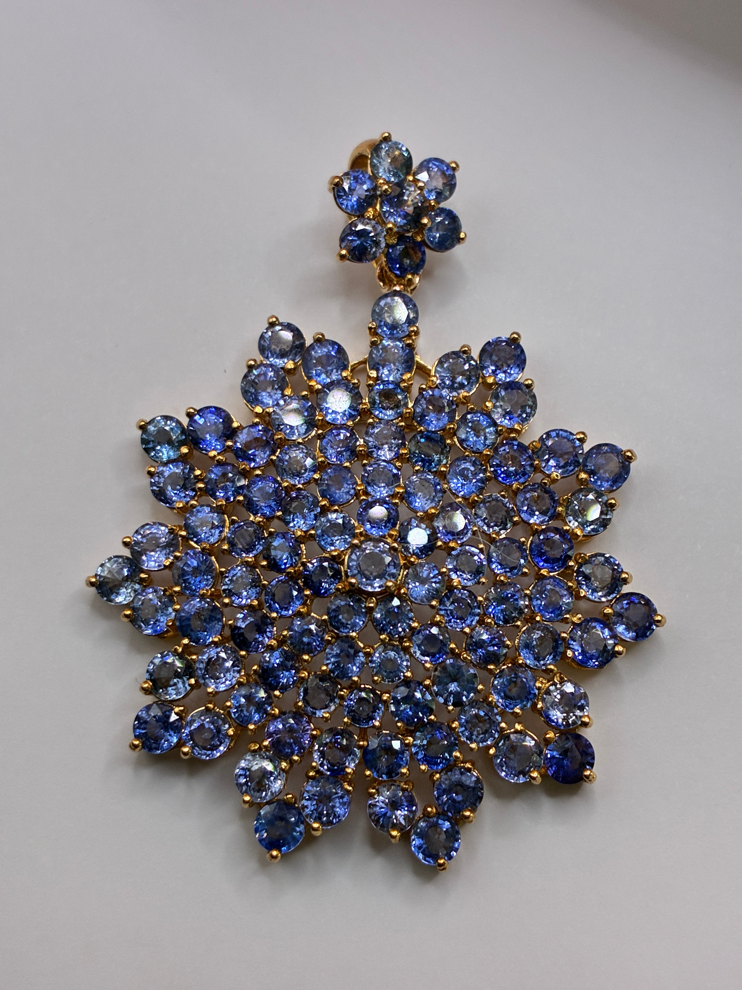 Light Blue Sapphire Pendant 12K Gold Large Size 2.1/4 x 1.3/4"