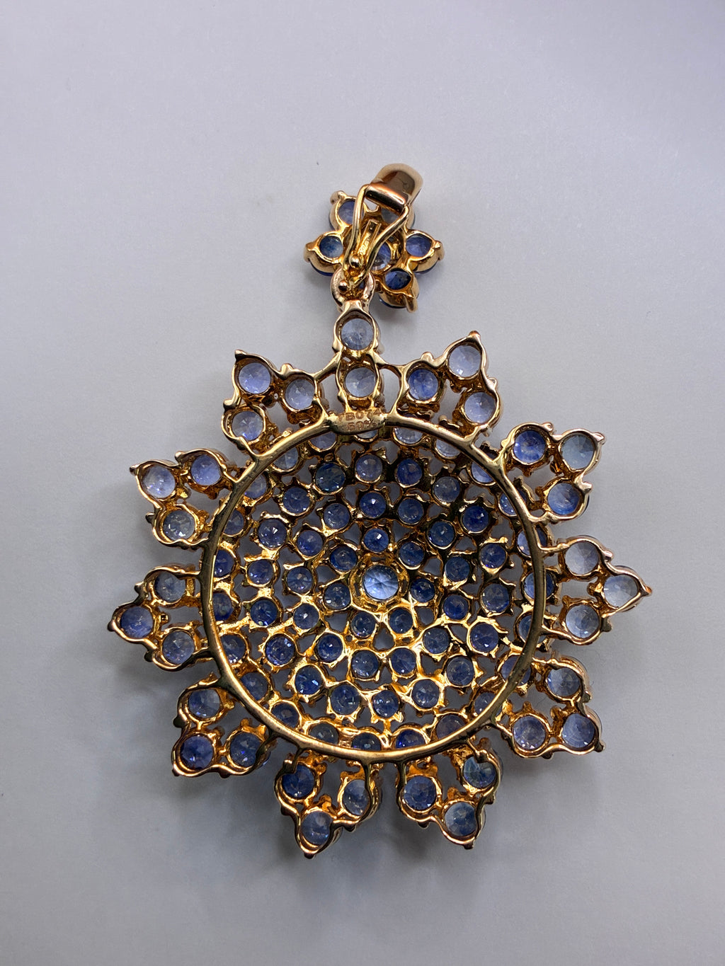 Light Blue Sapphire Pendant 12K Gold Large Size 2.1/4 x 1.3/4"