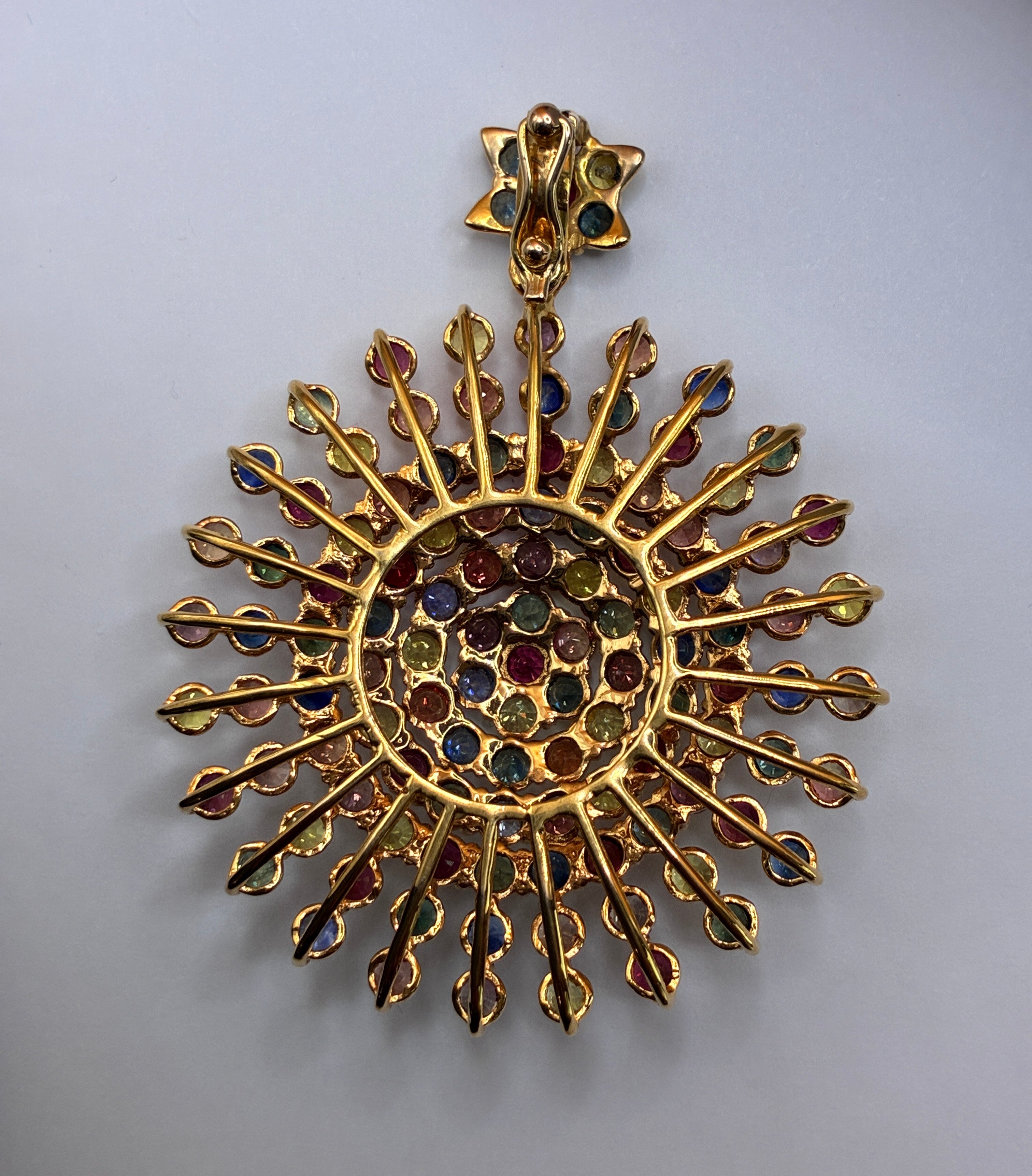 Multi Color Sapphire 17K Gold Pendant Size 2"x 2.1/4".