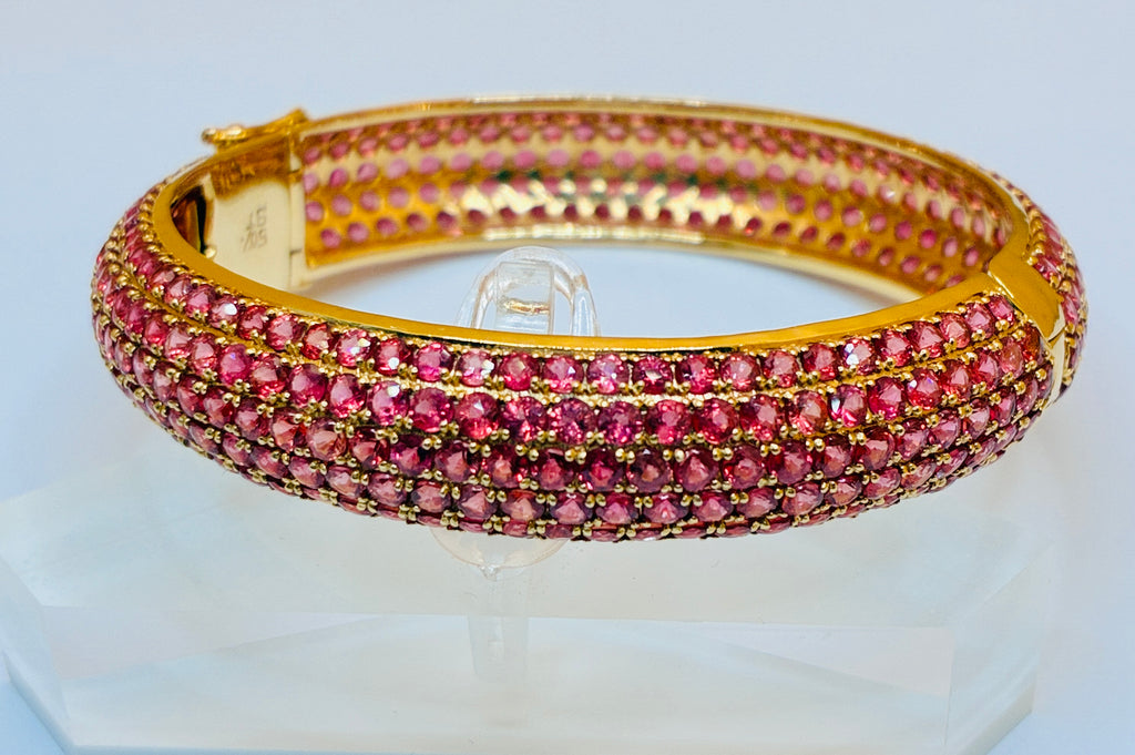 Pink Color Ruby 12K Gold Bangle Bracelet Size 6.
