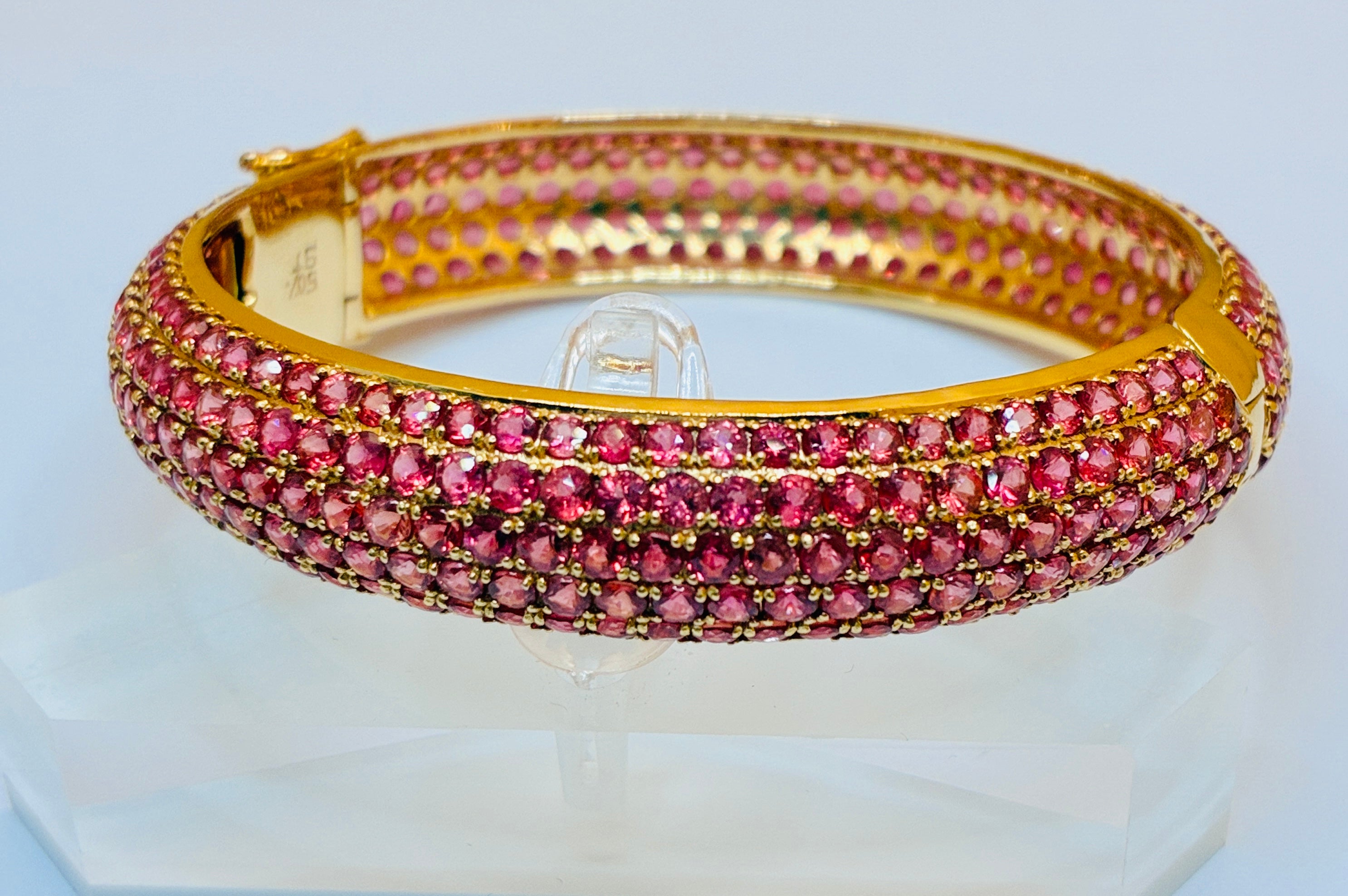 Pink Color Ruby 12K Gold Bangle Bracelet Size 6.