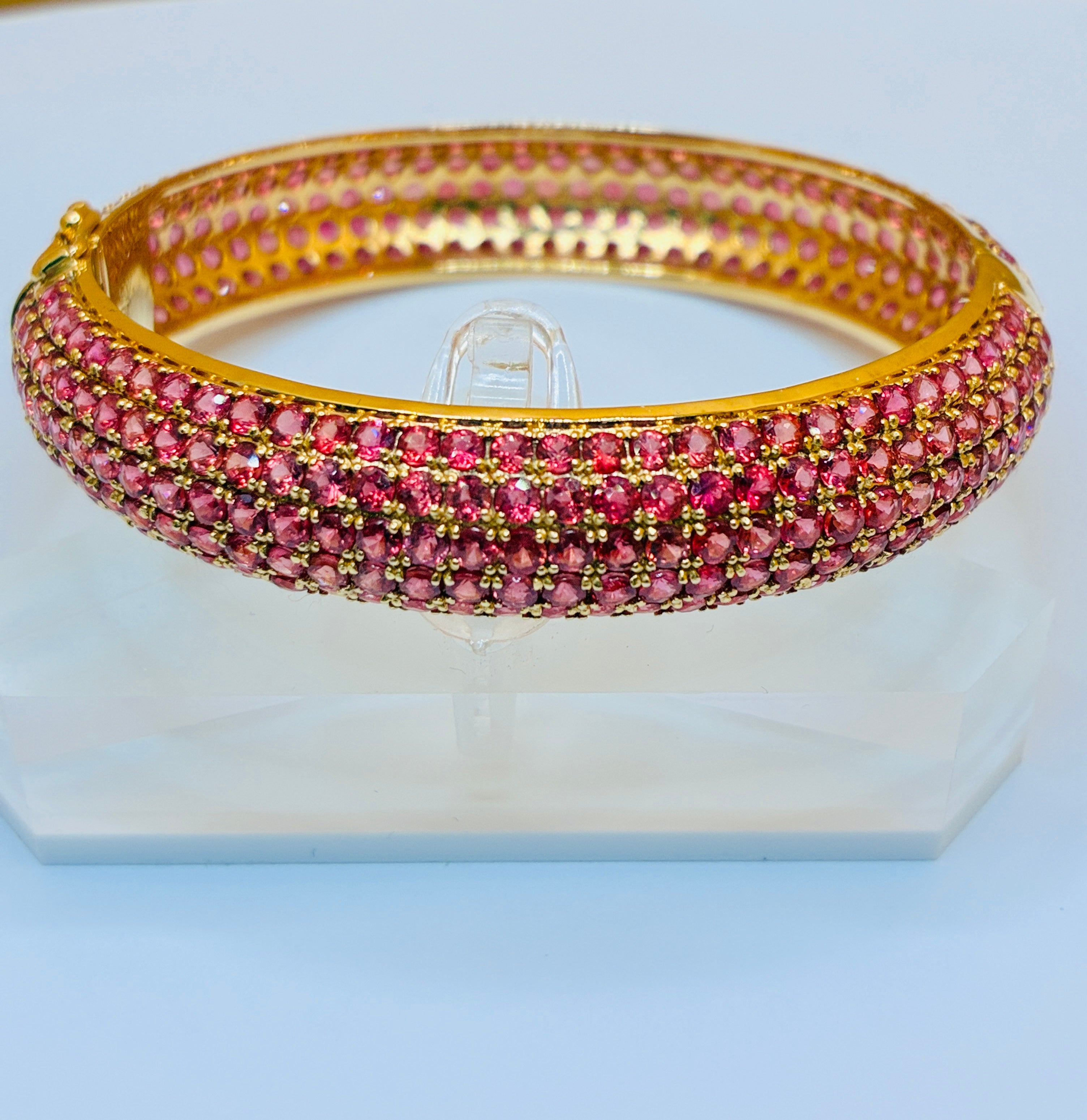 Pink Color Ruby 12K Gold Bangle Bracelet Size 6.