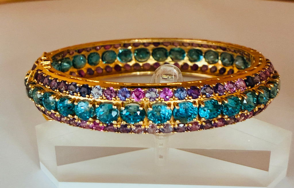 Cambodia Blue Zircon Mix With Multi Sapphire 12K Gold Bracelet Size 6.