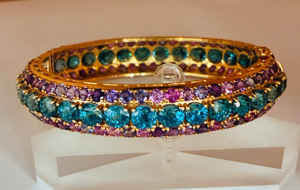 Cambodia Blue Zircon Mix With Multi Sapphire 12K Gold Bracelet Size 6.