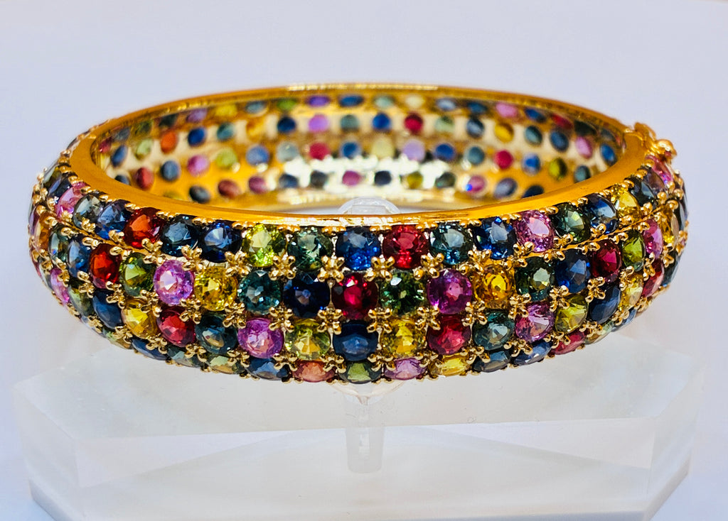 Multi Color Sapphire With Blue Sapphire And Ruby Bracelet 12K Gold Size 6.