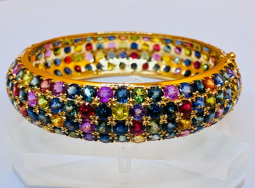 Multi Color Sapphire With Blue Sapphire And Ruby Bracelet 12K Gold Size 6.