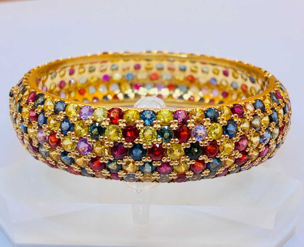 Multi Color Round Cut Sapphire Bracelet 17K Gold Size 6.