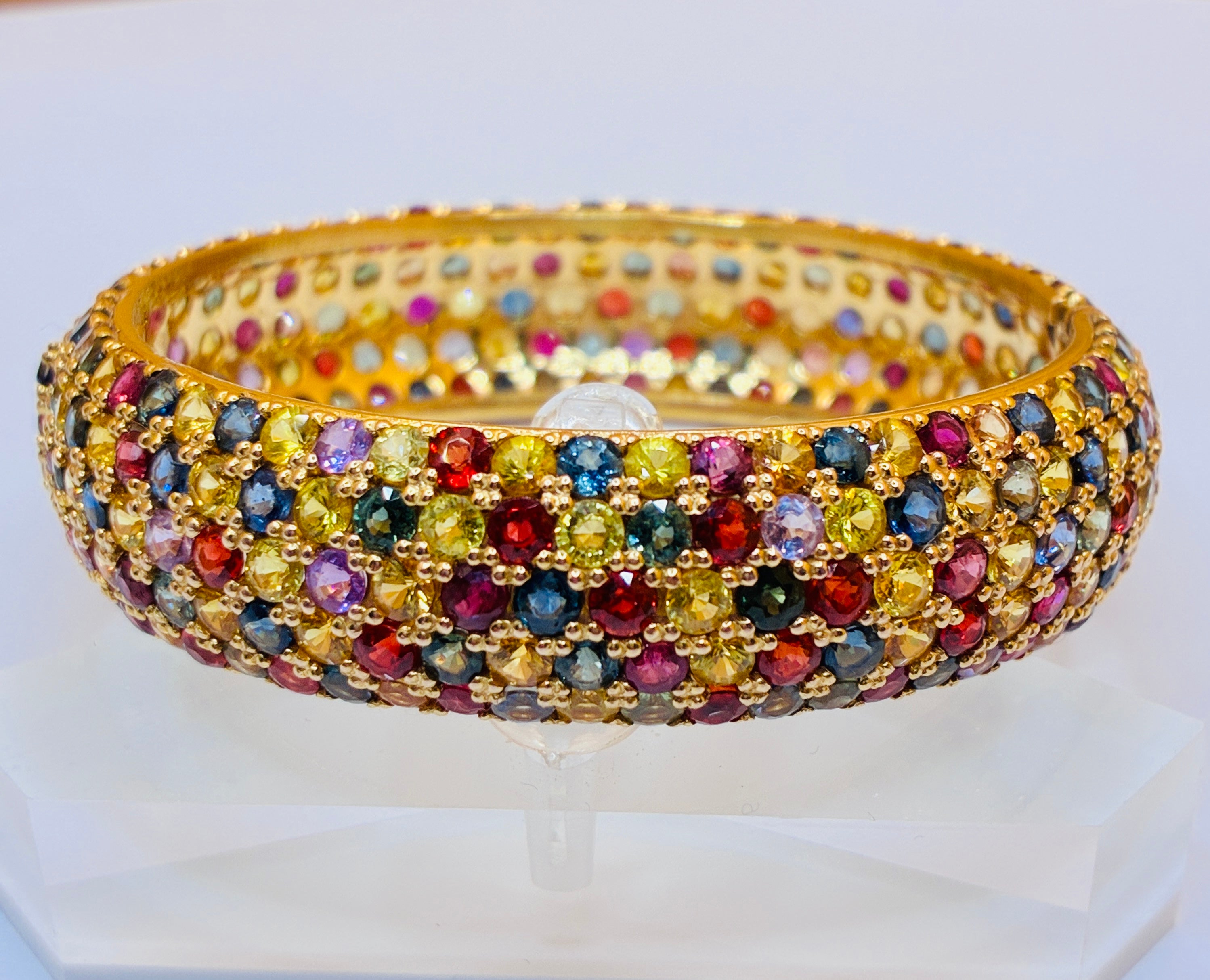 Multi Color Round Cut Sapphire Bracelet 17K Gold Size 6.