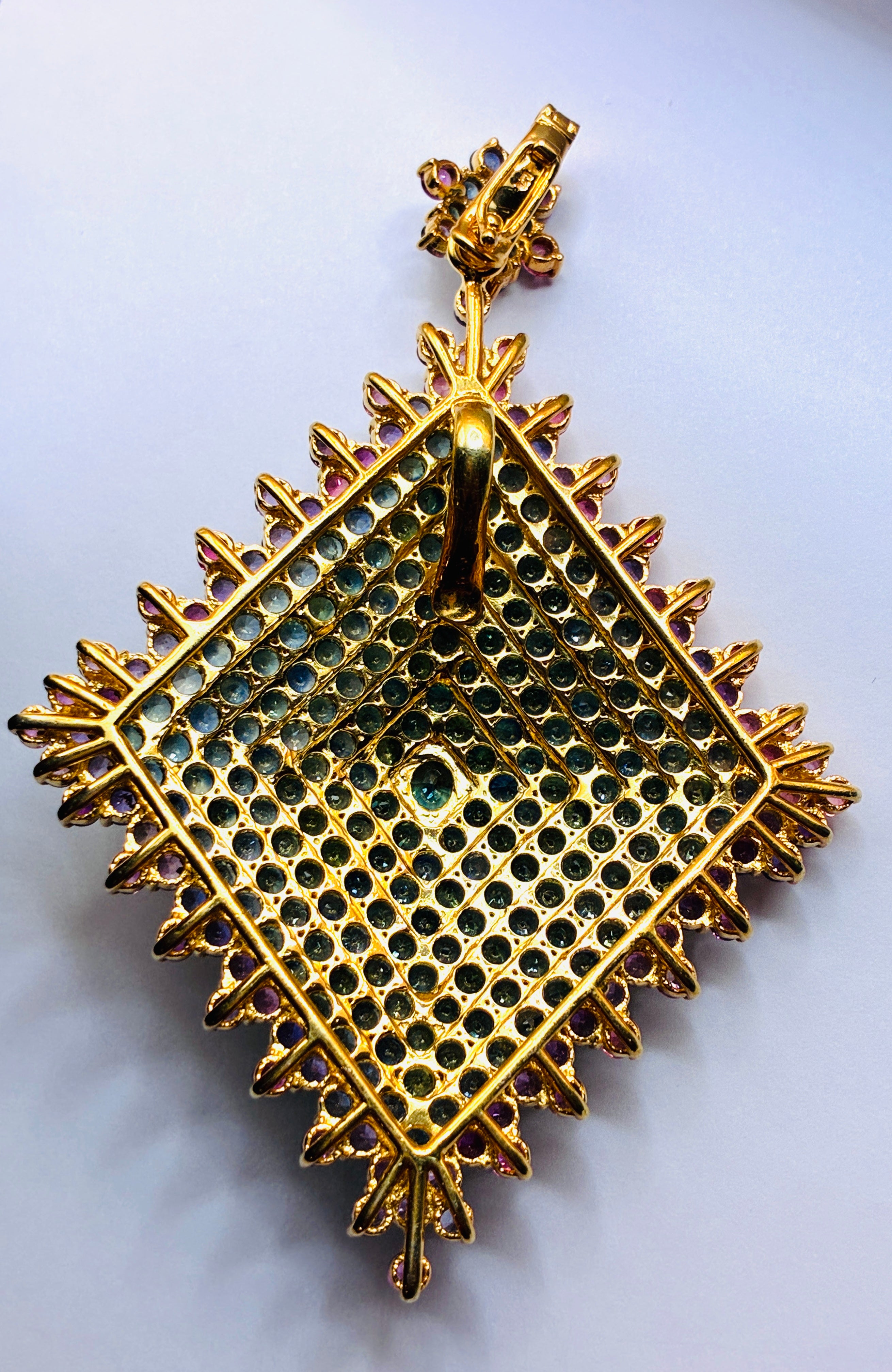 Green Sapphire Mix With Multi Sapphire Gold Plated. Large Size 2.5"x 3.5"