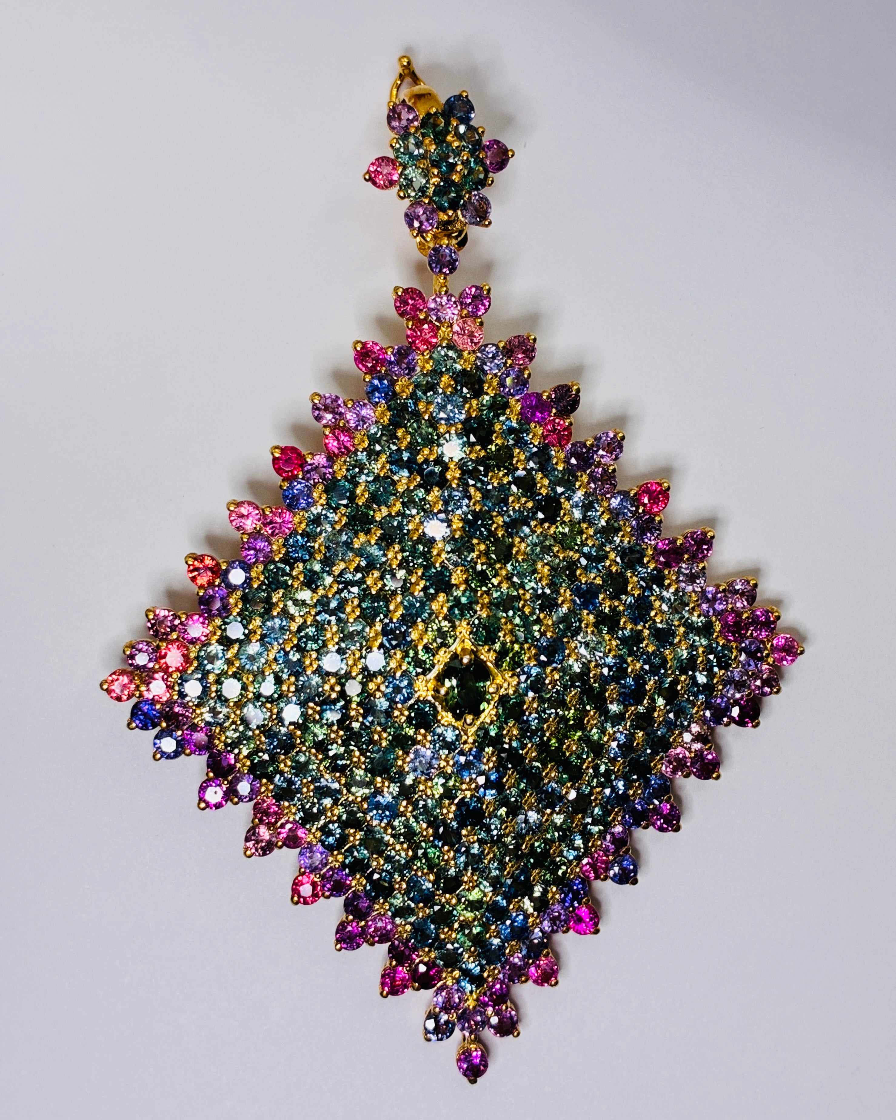 Green Sapphire Mix With Multi Sapphire Gold Plated. Large Size 2.5"x 3.5"
