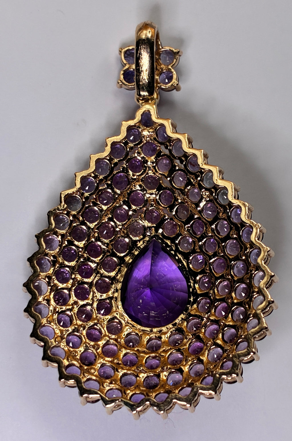 Amethyst 8.35 CT Mix With Brilliant Clarity Multi Color Sapphire Pendant Link 2.1/4"x1.5" 18K Gold.