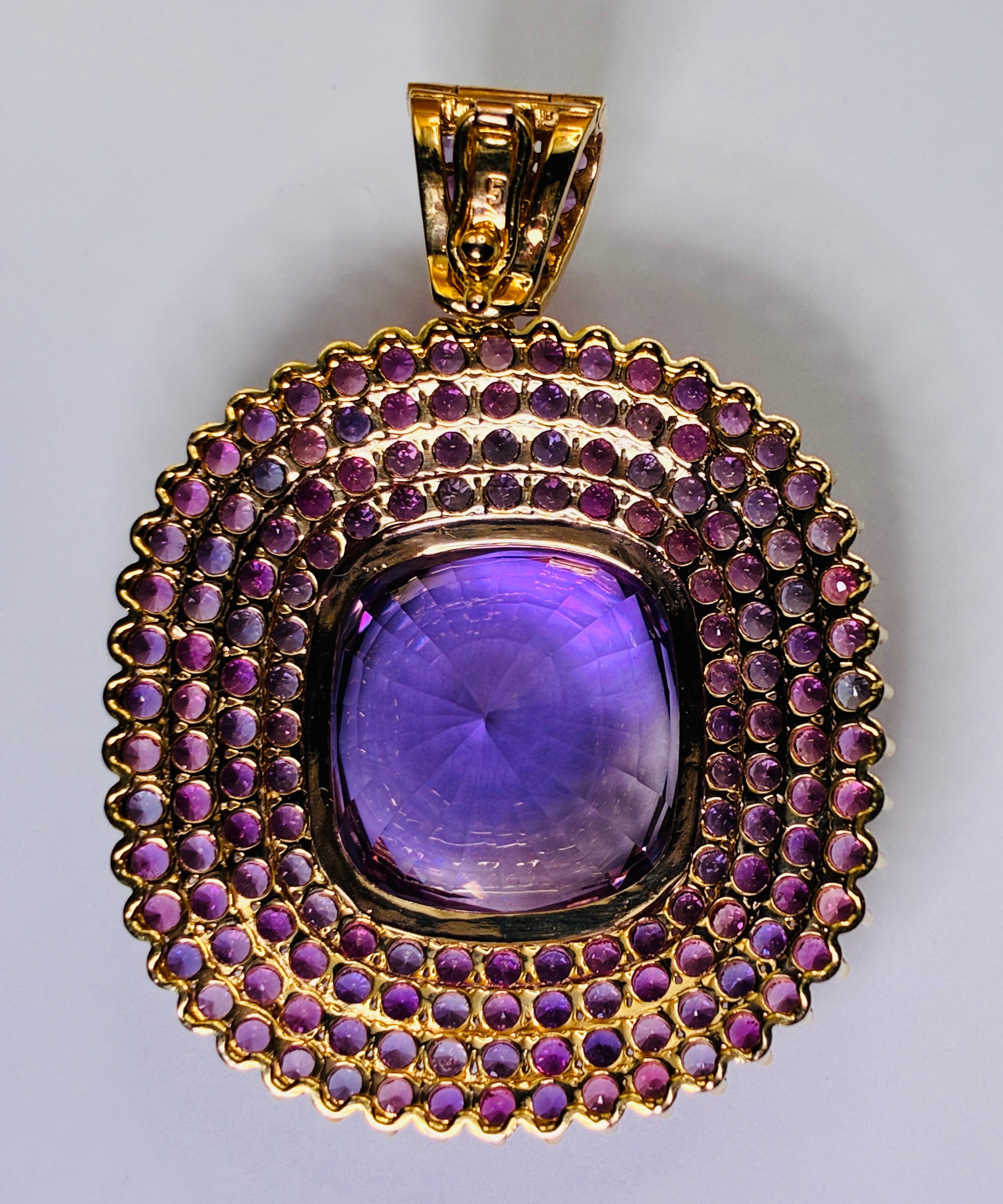 36.60CT Amethyst Mix With Multi Color Sapphire 12K Gold Pendant.