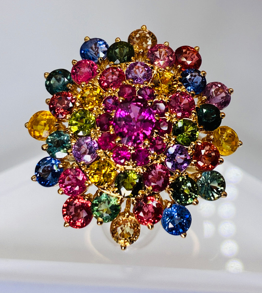 Multi Color Sapphire 12K Gold Ring ( Size 6 )