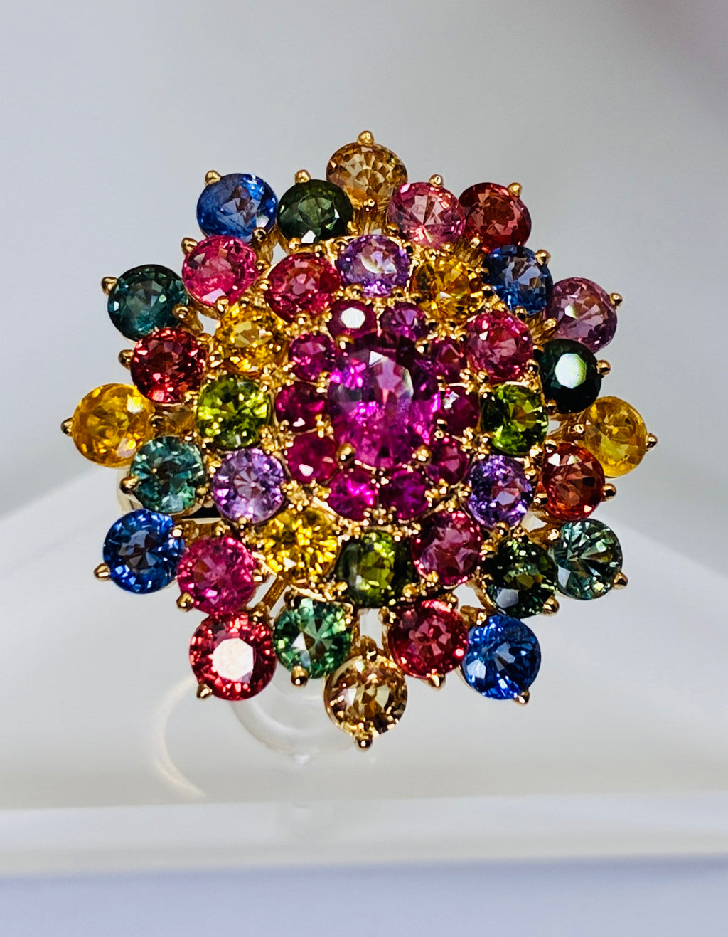 Multi Color Sapphire 12K Gold Ring ( Size 6 )
