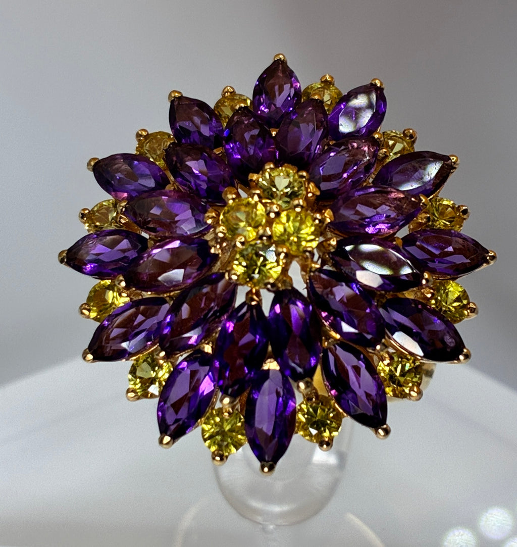 Amethyst And Yellow Sapphire Ring 17K Gold ( Size 6 )