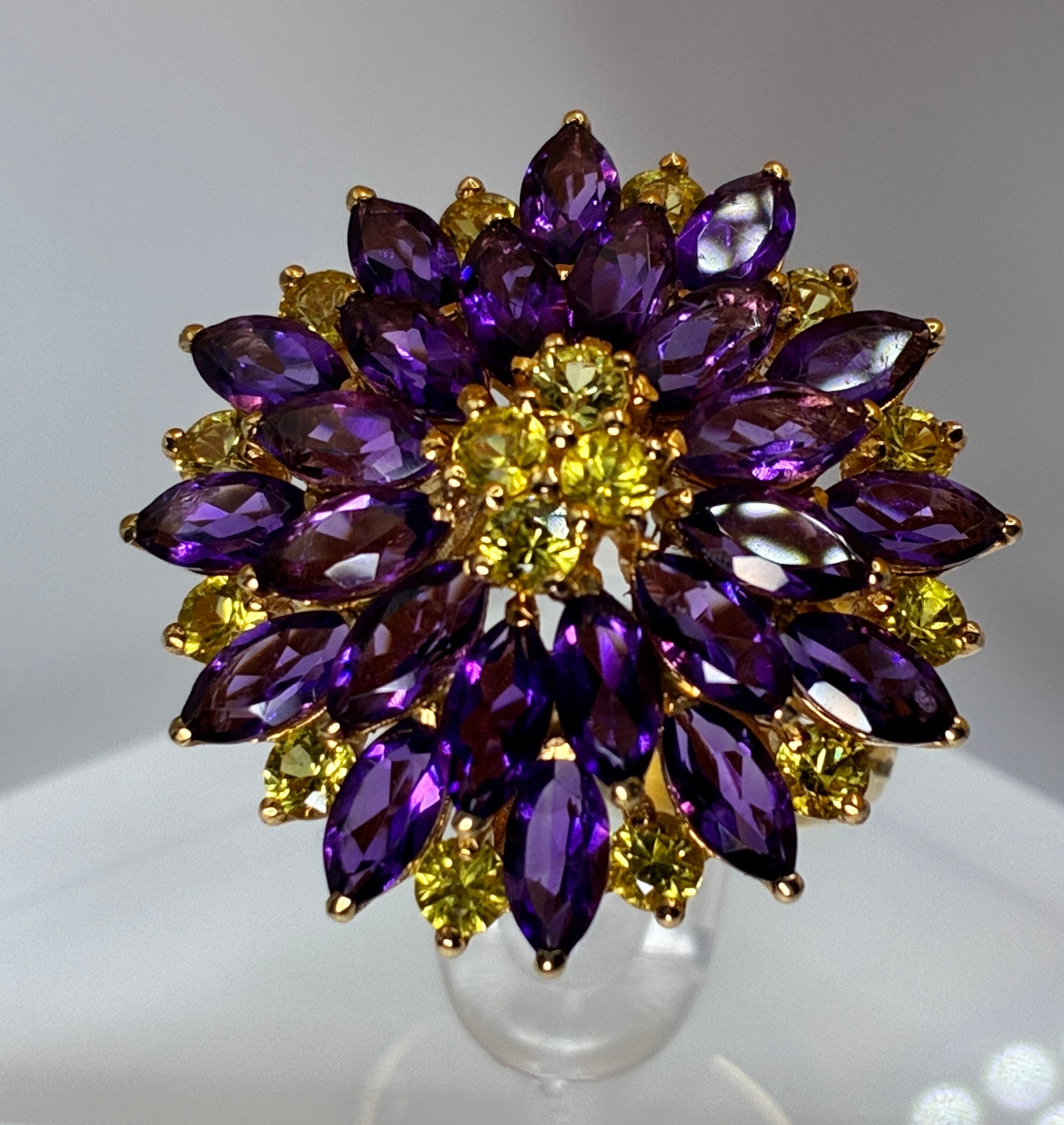 Amethyst And Yellow Sapphire Ring 17K Gold ( Size 6 )
