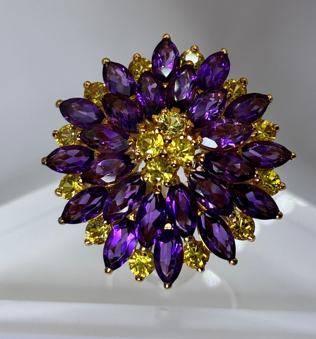 Amethyst And Yellow Sapphire Ring 17K Gold ( Size 6 )