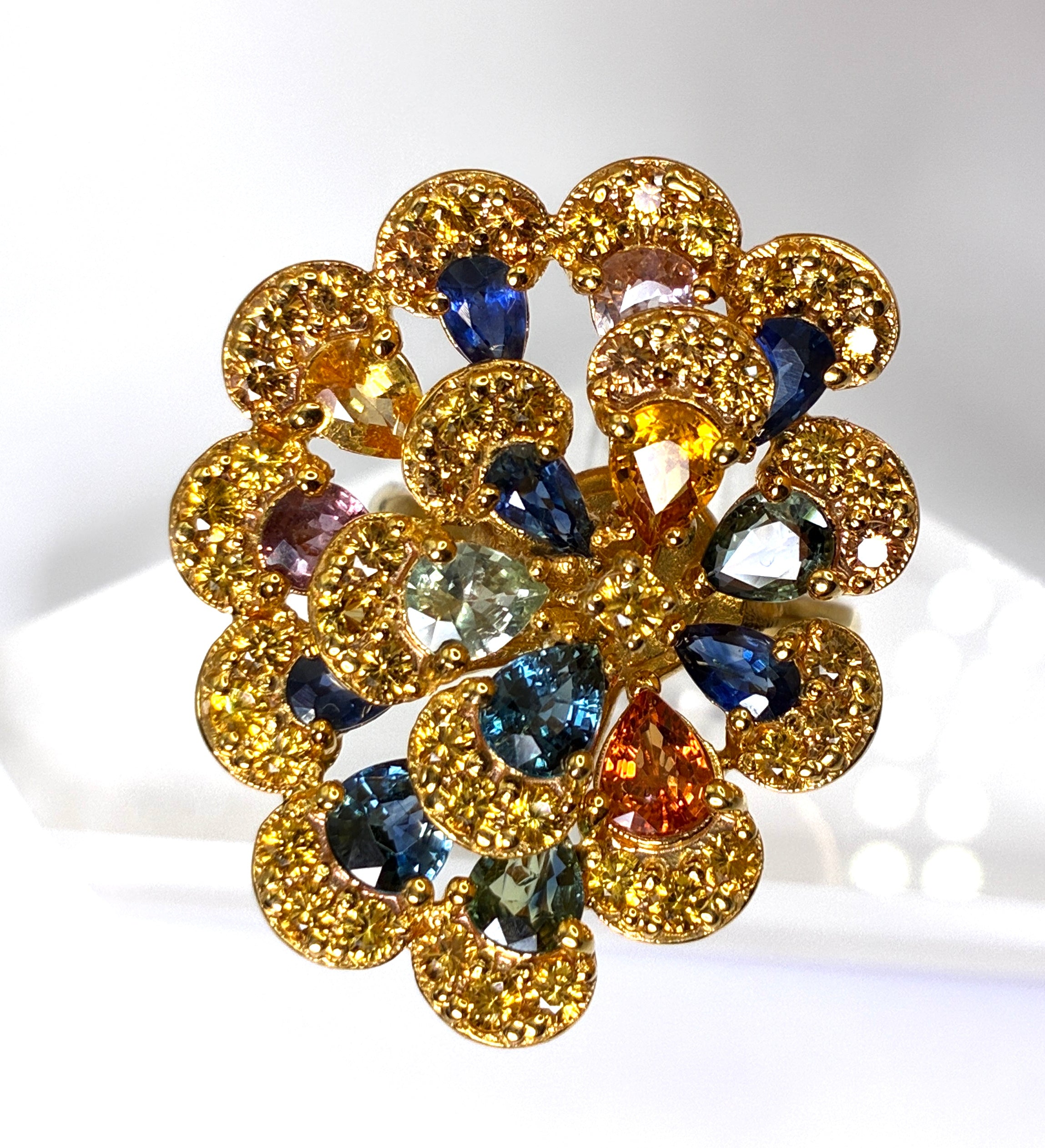 Multi Color Sapphire 17K Gold Ring ( Size 7)