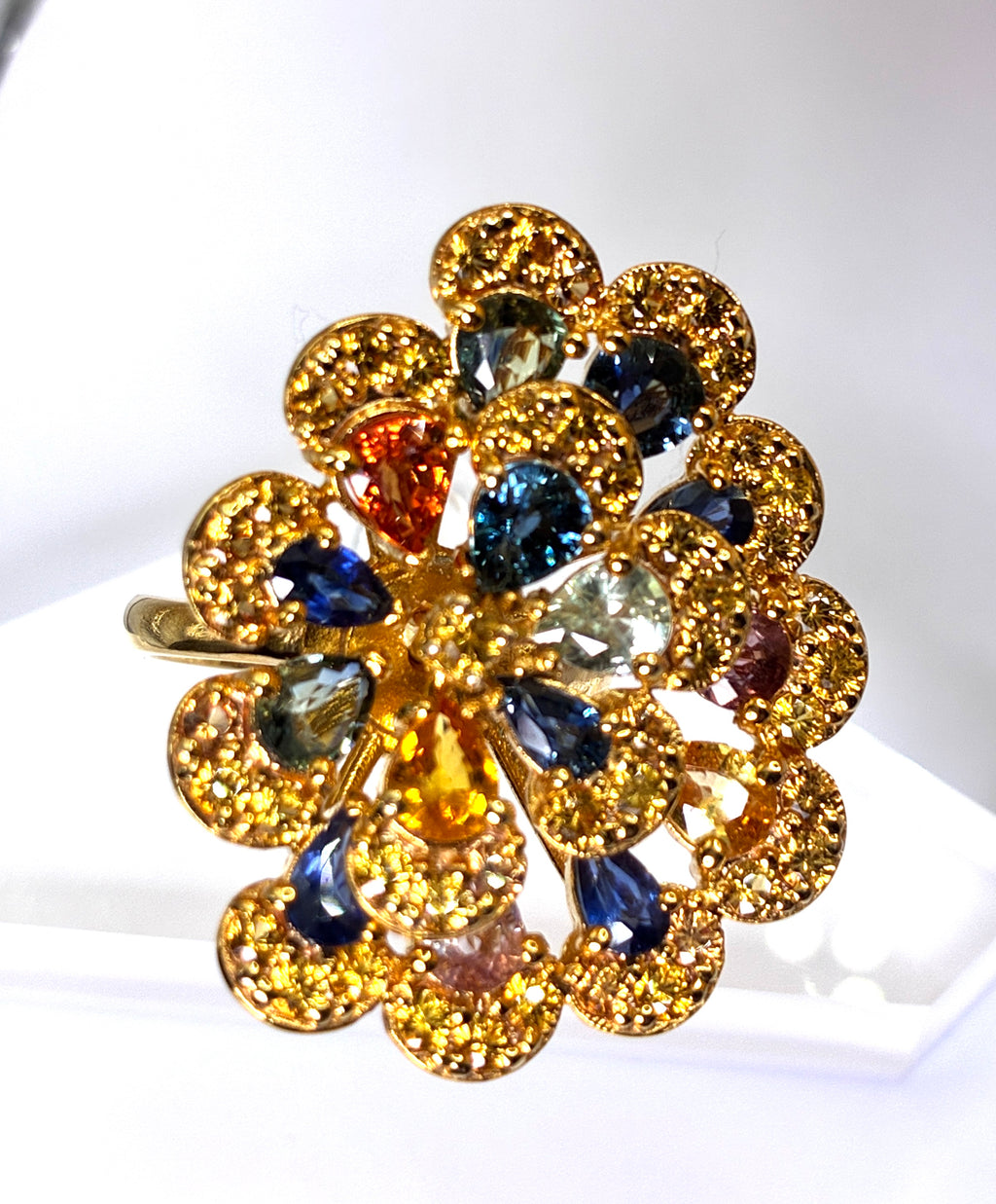 Multi Color Sapphire 17K Gold Ring ( Size 7)