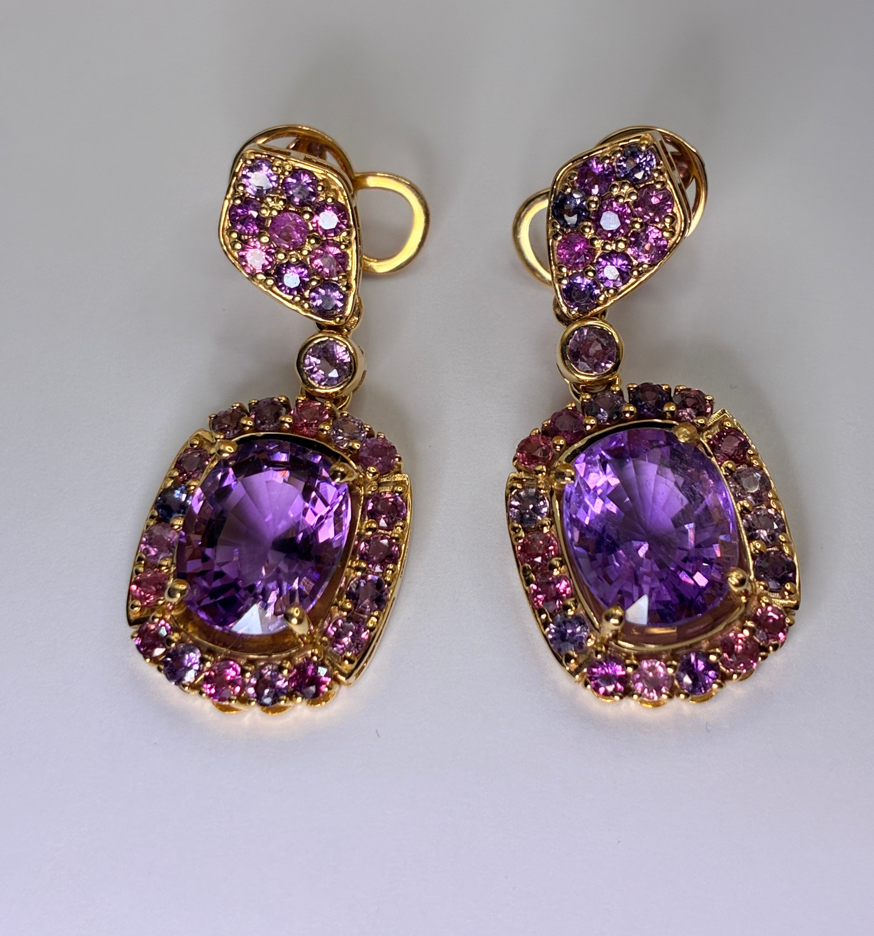 Amethyst Mix With Multi Color Sapphire Drop Earring 12K Gold ( Center Stone 7.70 CT)