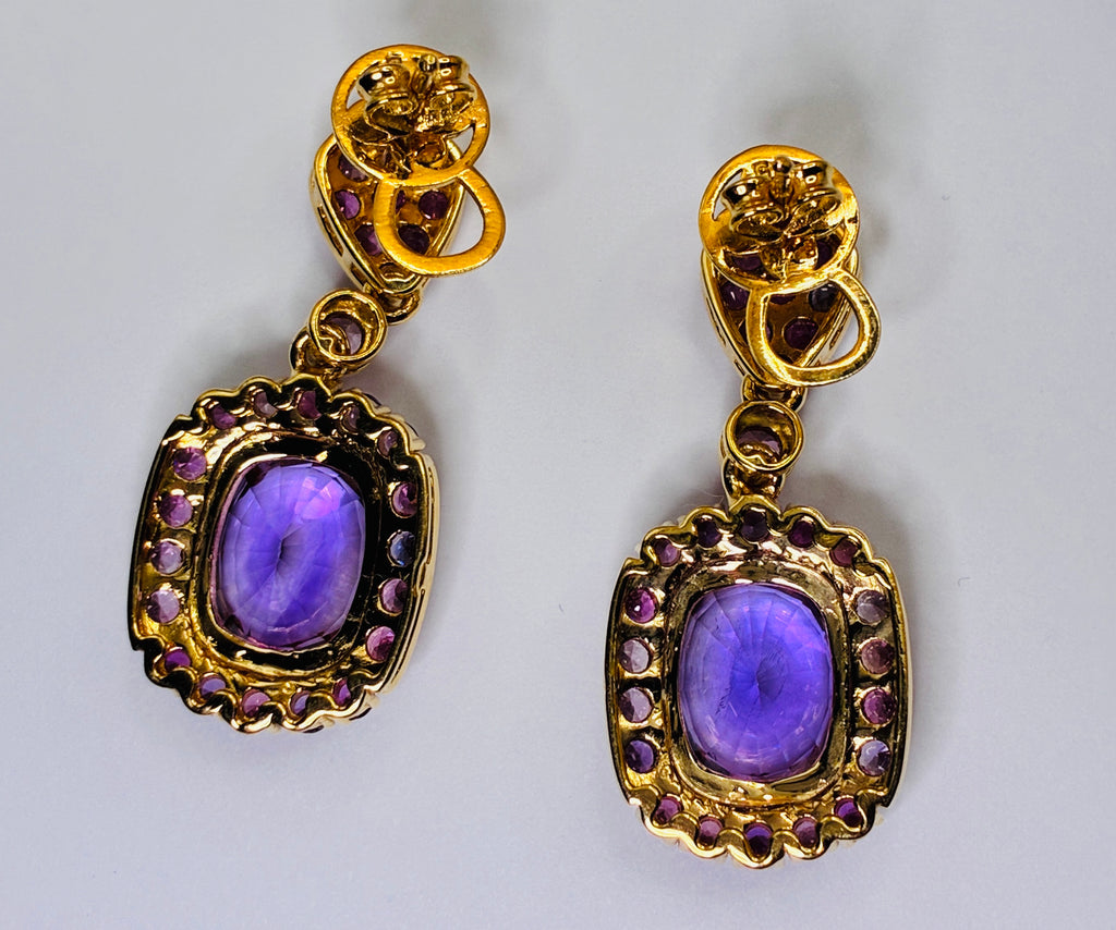 Amethyst Mix With Multi Color Sapphire Drop Earring 12K Gold ( Center Stone 7.70 CT)