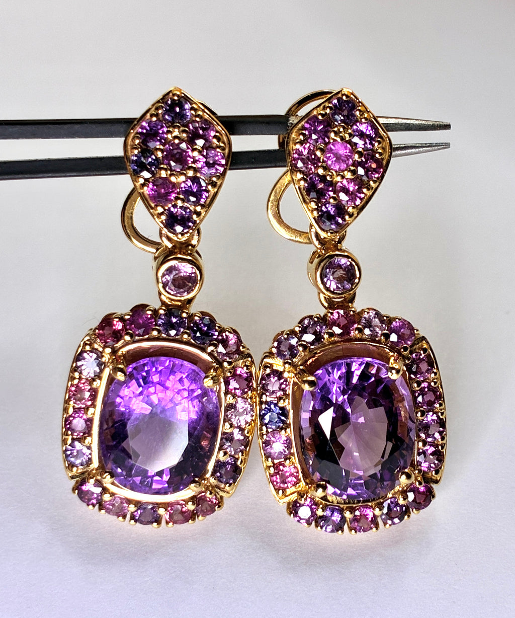 Amethyst Mix With Multi Color Sapphire Drop Earring 12K Gold ( Center Stone 7.70 CT)