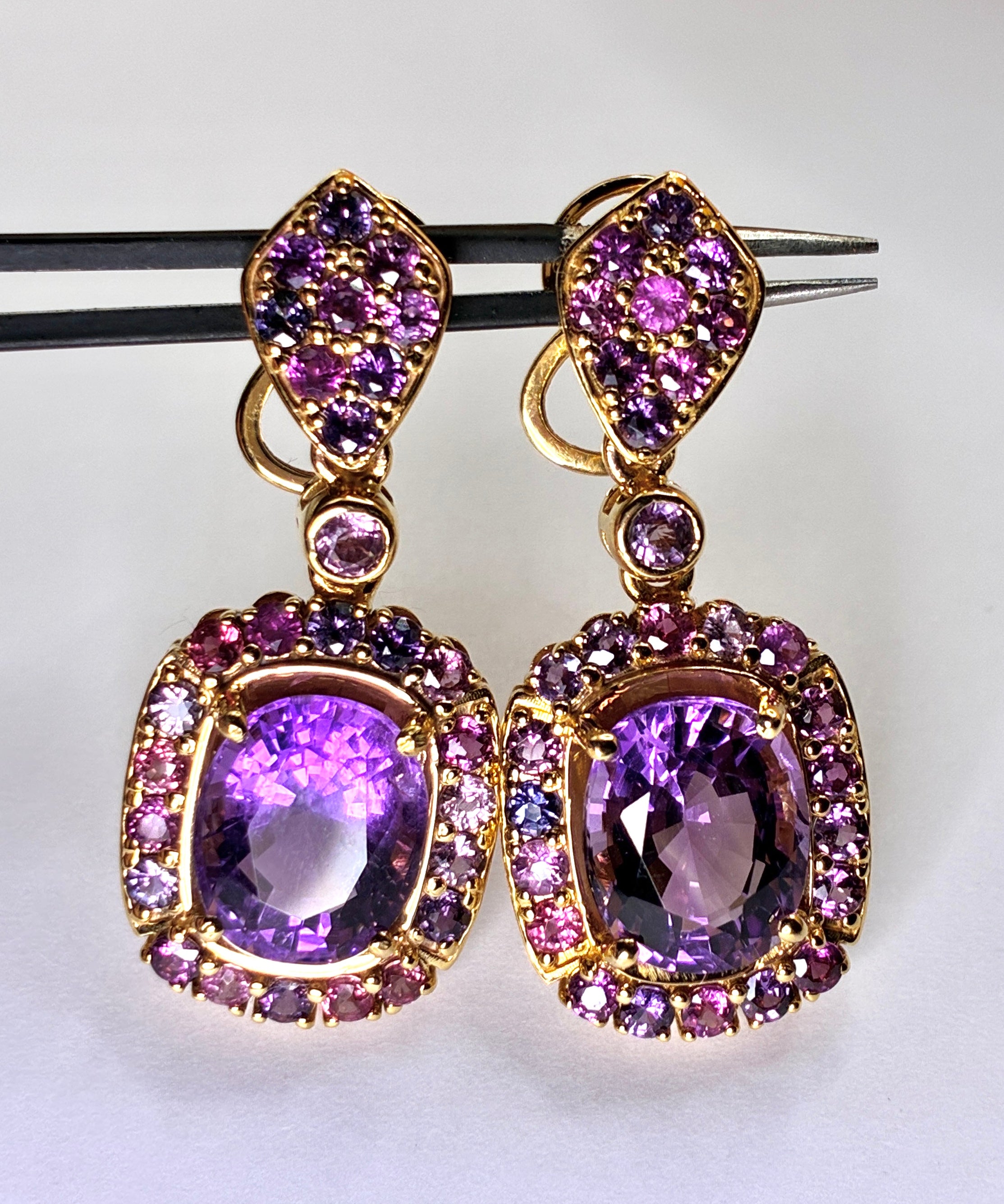 Amethyst Mix With Multi Color Sapphire Drop Earring 12K Gold ( Center Stone 7.70 CT)