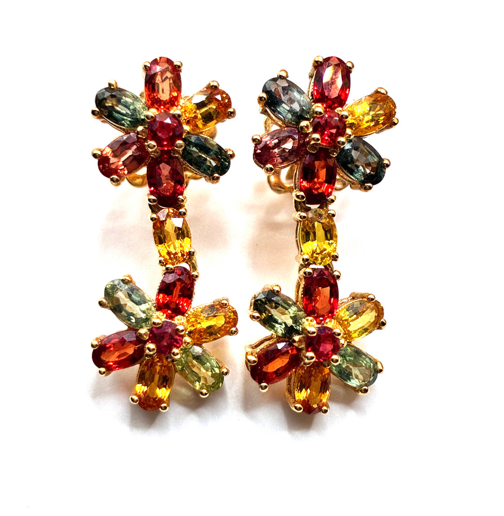 Multi Gemstone Ruby And Mix Color Sapphire Drop Earring 17K Gold  ( Link 1.1/4"x .5")