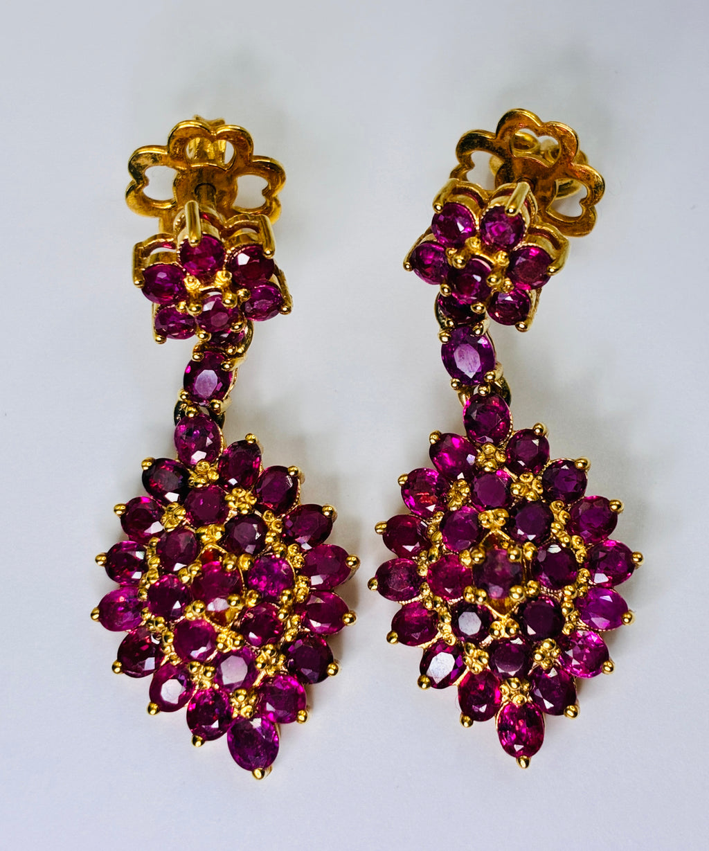 Ruby Red Color Drop Earring Link 1.5"x 3/4" 17K Gold