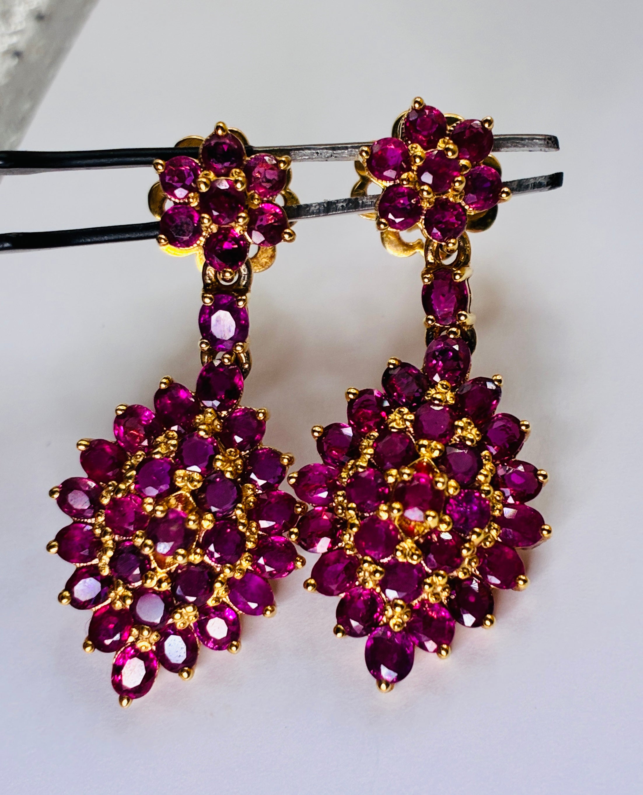 Cambodia Red Ruby Drop Earring 12K Gold (Link 1.5"x.5")