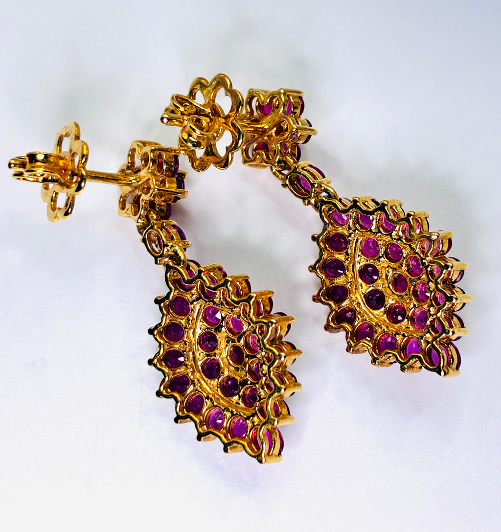 Cambodia Red Ruby Drop Earring 12K Gold (Link 1.5"x.5")