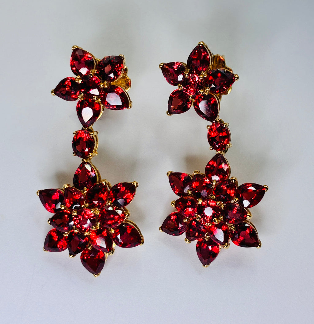 Red Color Ruby Teardrop Cut 12K Gold Earring Size ( 1.1/4"x.5")