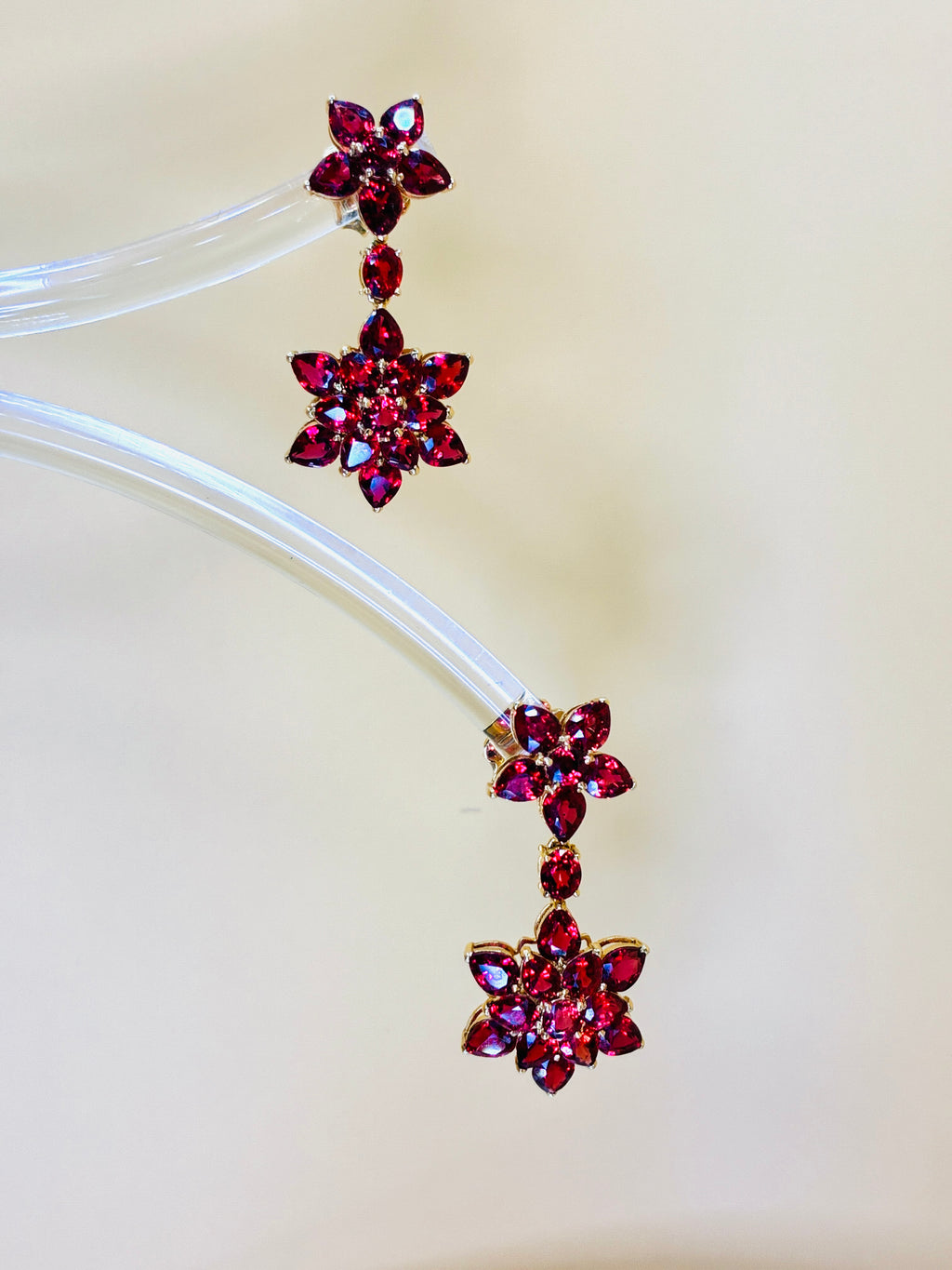 Red Color Ruby Teardrop Cut 12K Gold Earring Size ( 1.1/4"x.5")