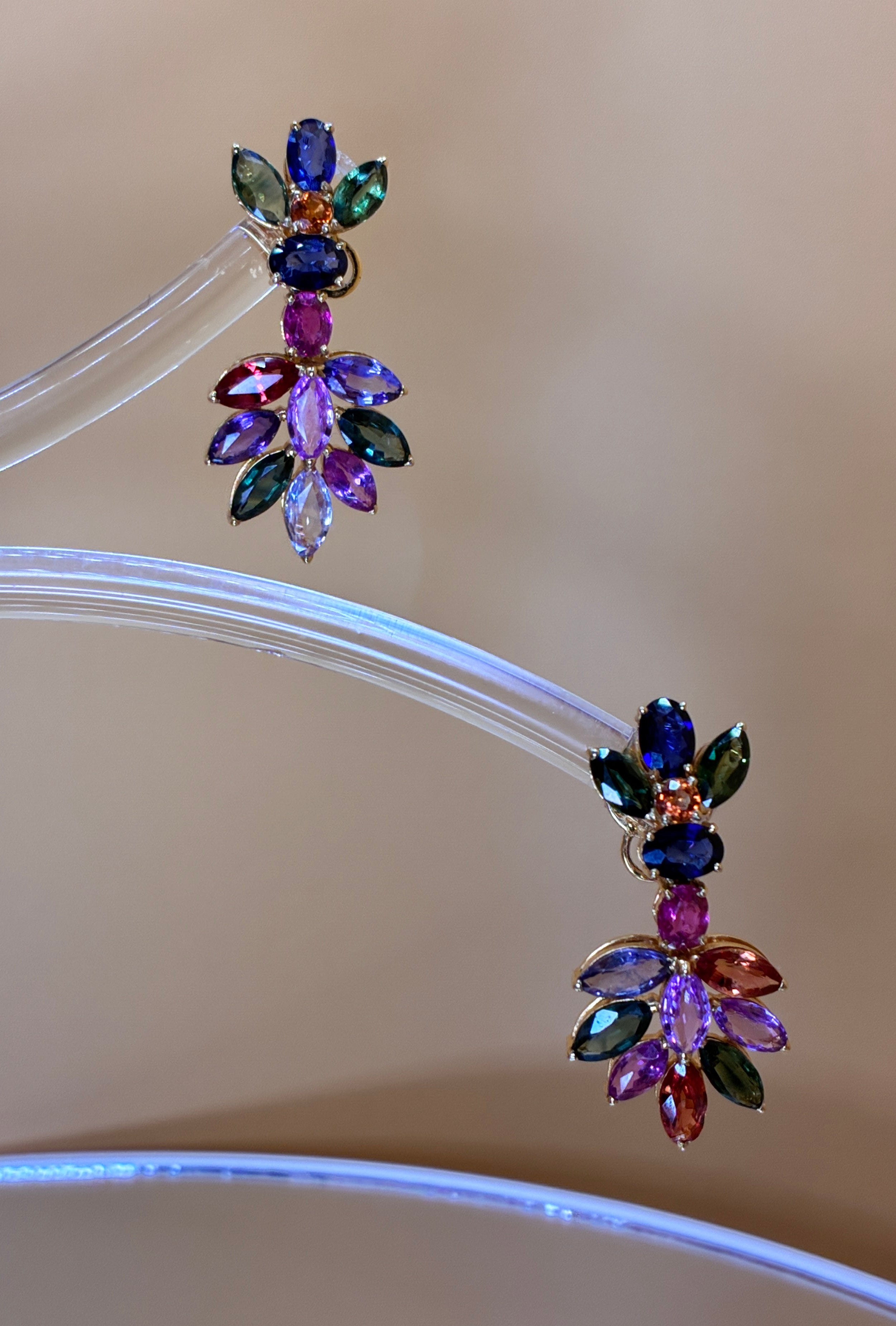 Multi Color Sapphire Drop Earring Marquise Cut 17K Gold ( Size1.1/4"x.5")